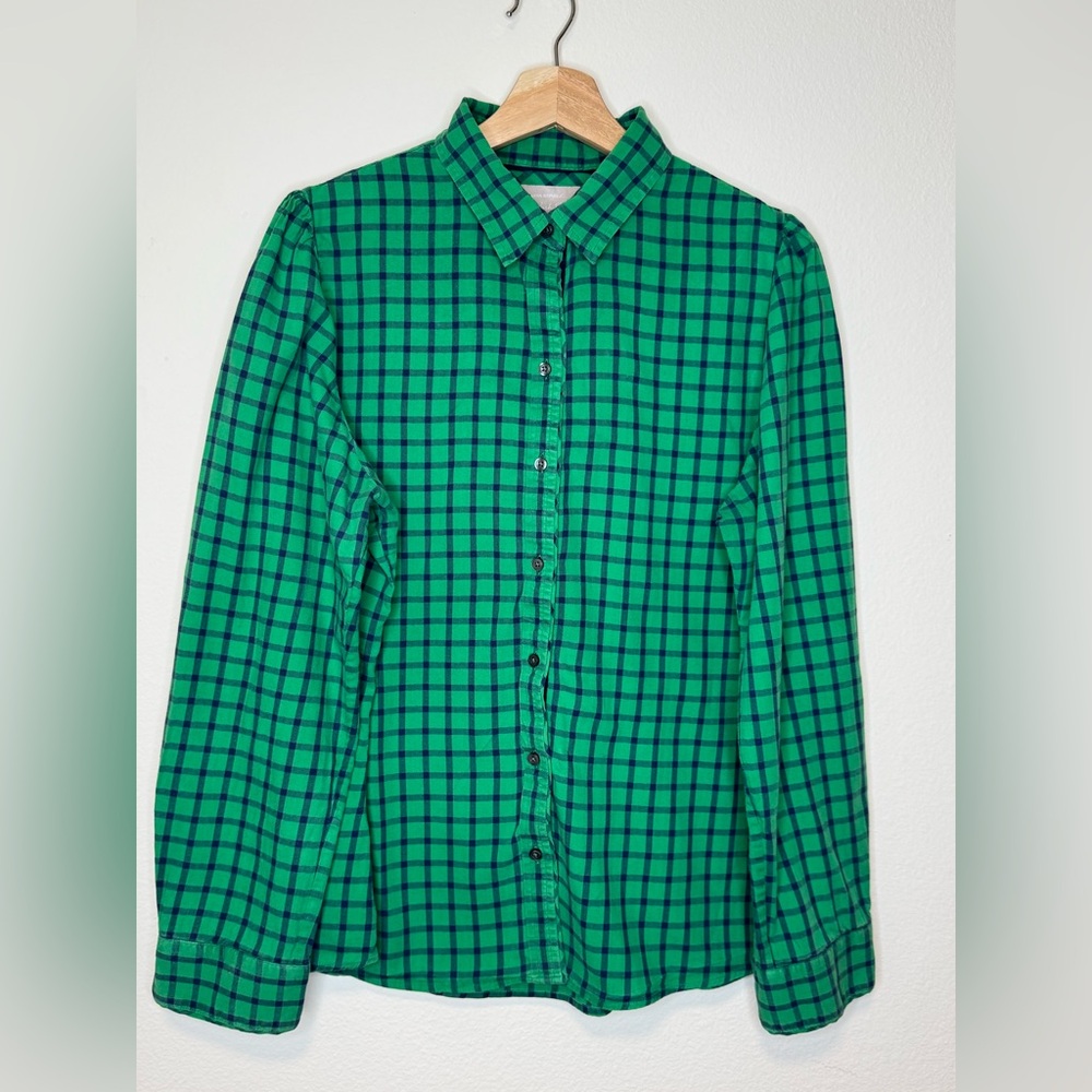 Banana Republic Green Plaid Cotton Button Down Shirt Women’s XL Casual Workwear